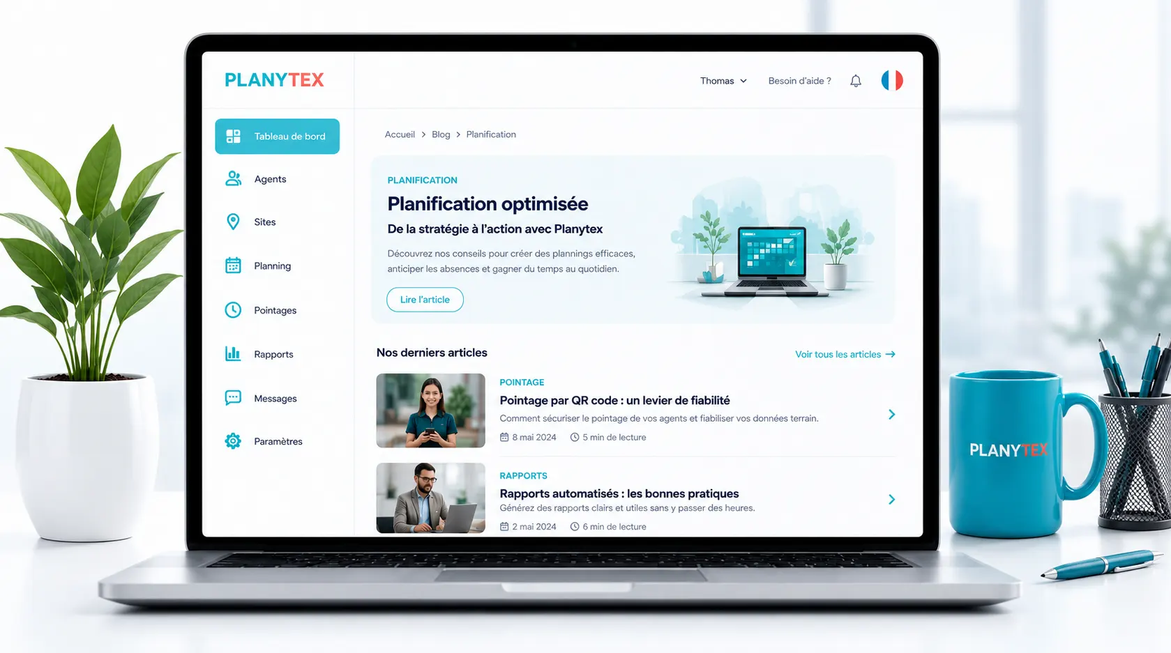 Interface Planytex sur un ordinateur