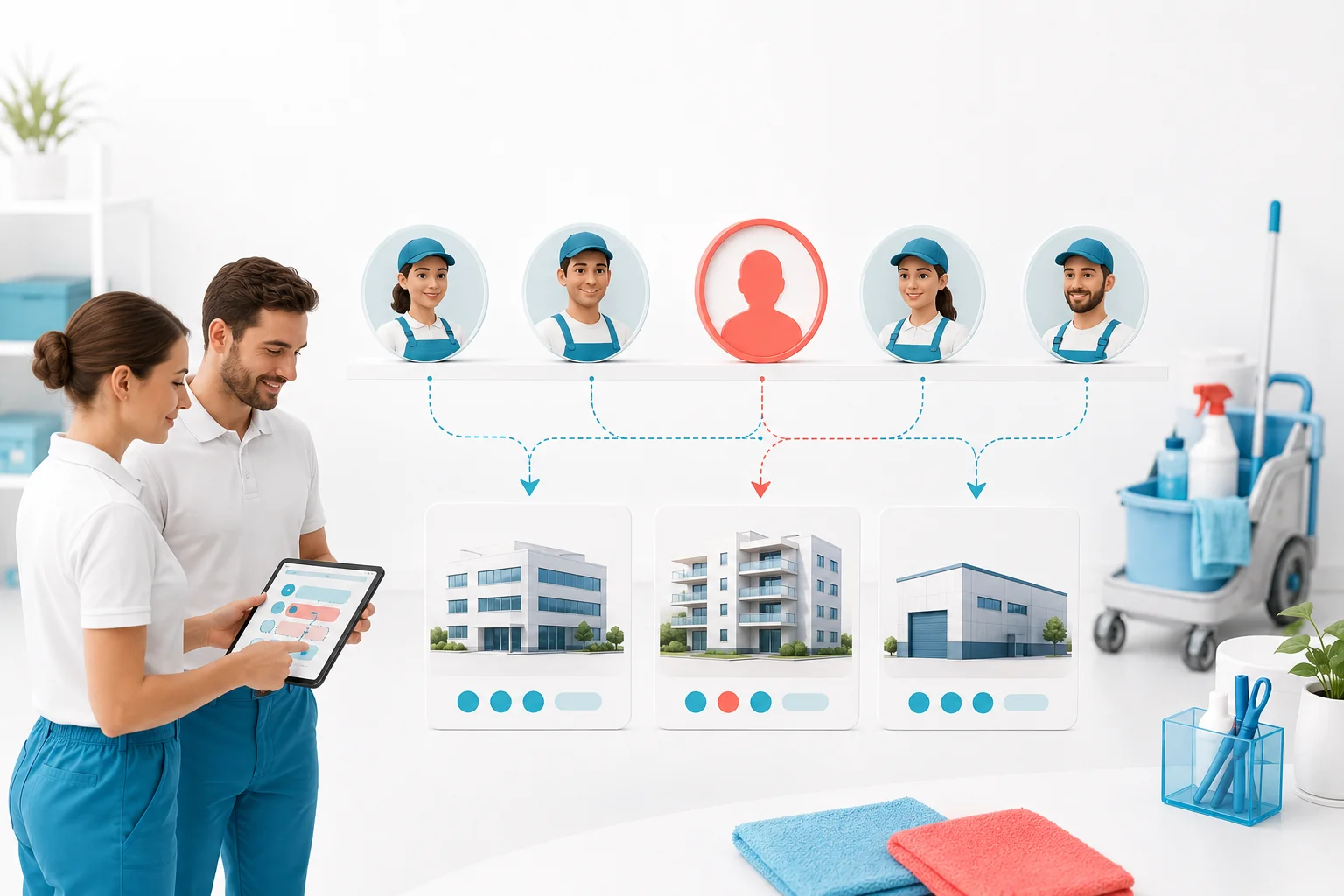 Responsables organisant le remplacement d'un agent de nettoyage absent