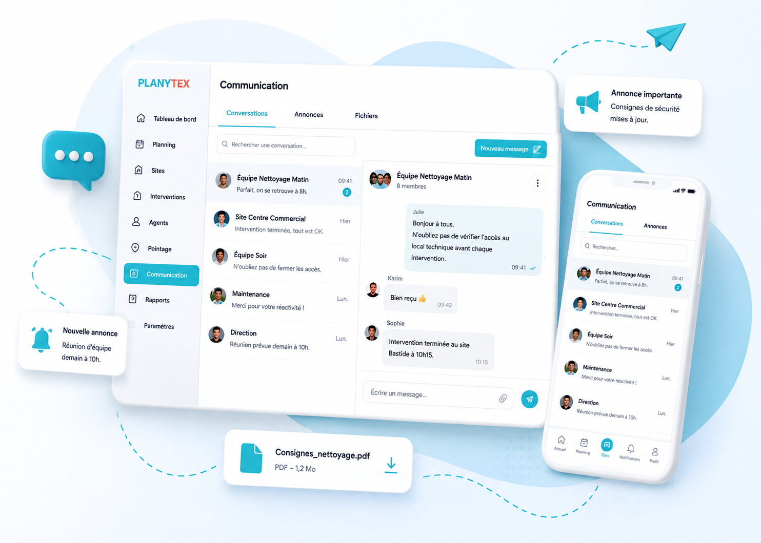 Message direct de nouvelle mission dans Planytex