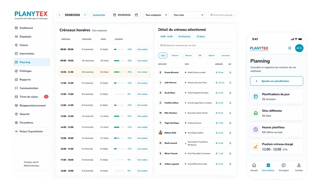Interface client et planning Planytex